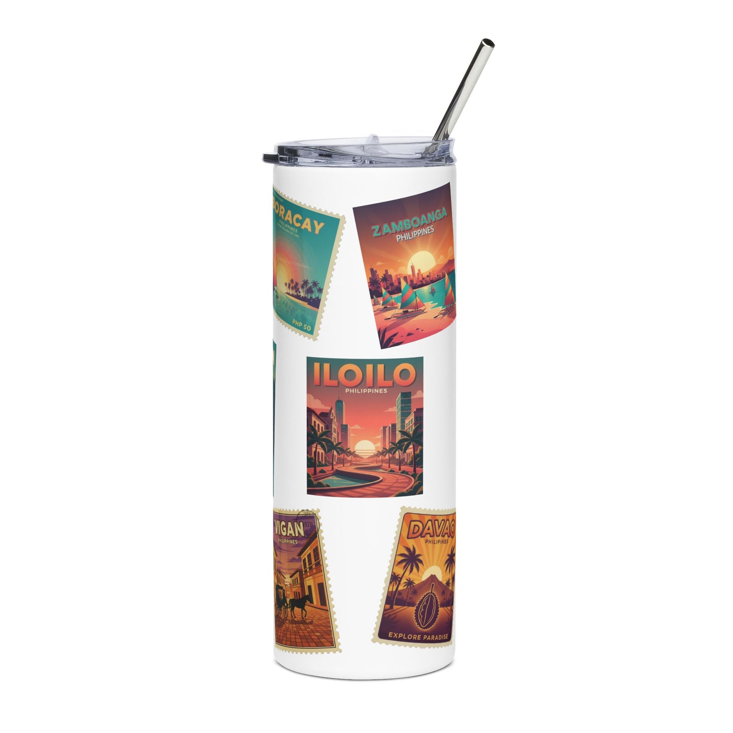 Travel Poster Stainless Steel Tumbler — Retro Philippines Destinations (20oz)