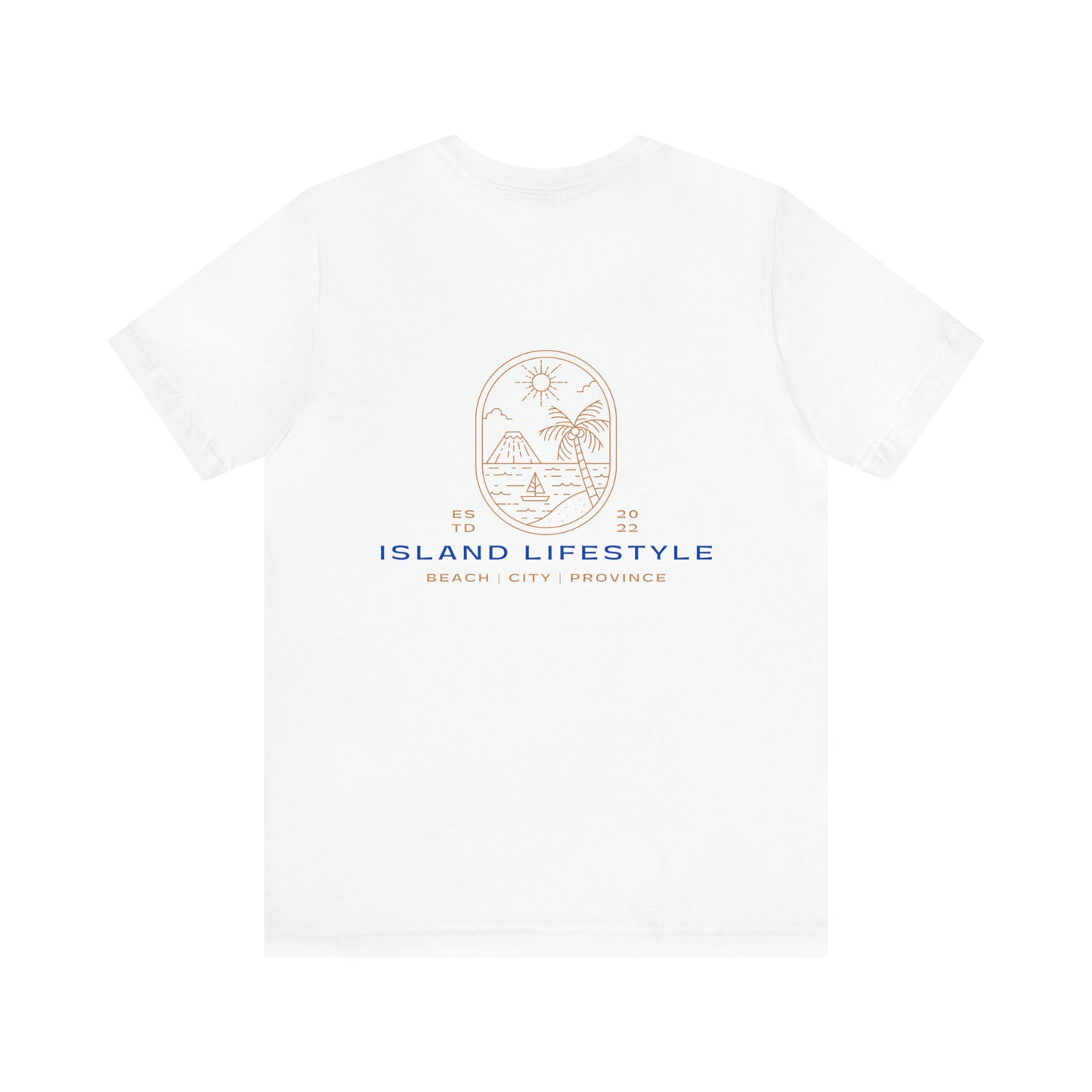 Island Lifestyle T-Shirt Tropical Design Philippines Bali Southeast Asia with Blue Gold Text