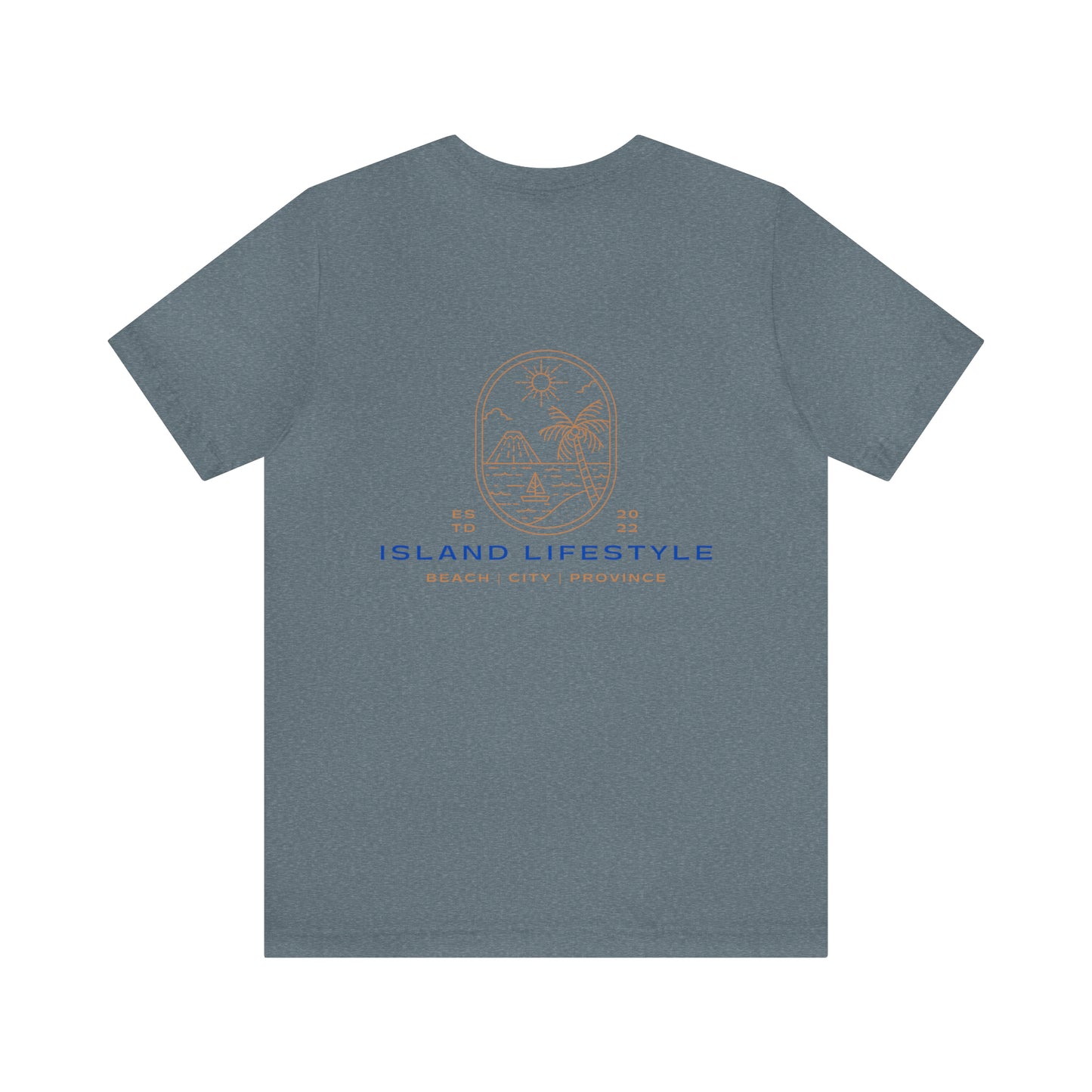 Island Lifestyle T-Shirt Tropical Design Philippines Bali Southeast Asia with Blue Gold Text