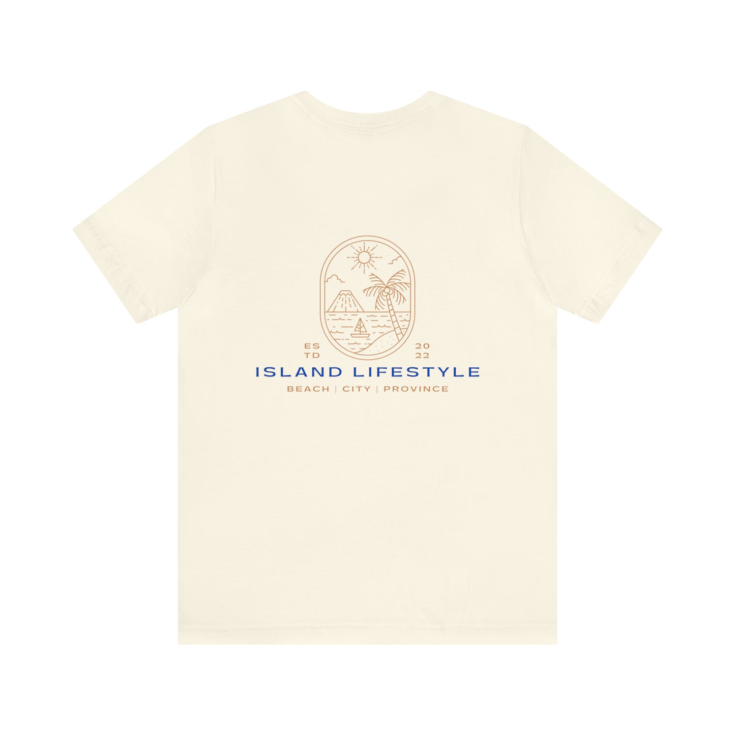 Island Lifestyle T-Shirt Tropical Design Philippines Bali Southeast Asia with Blue Gold Text