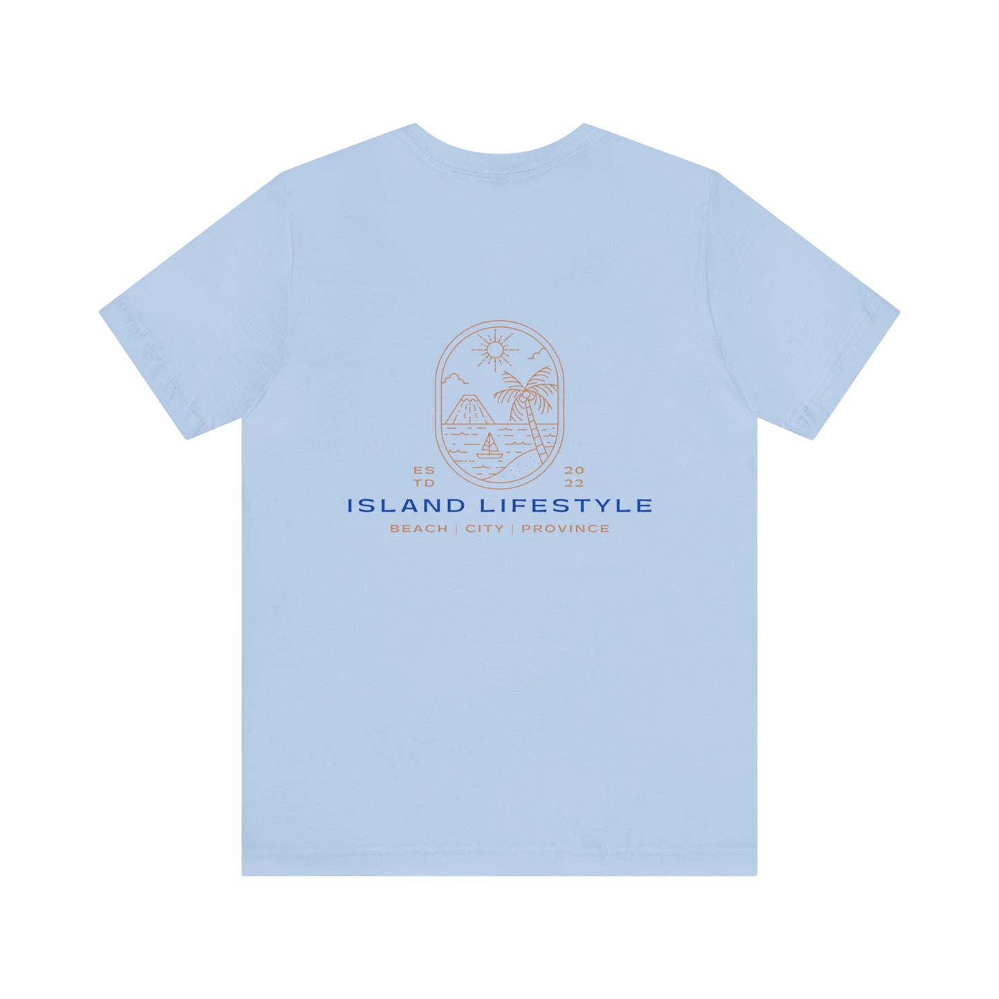 Island Lifestyle T-Shirt Tropical Design Philippines Bali Southeast Asia with Blue Gold Text