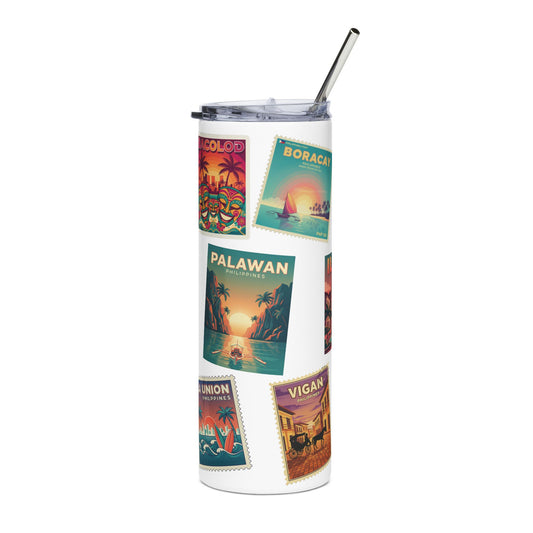 Travel Poster Stainless Steel Tumbler — Retro Philippines Destinations (20oz)