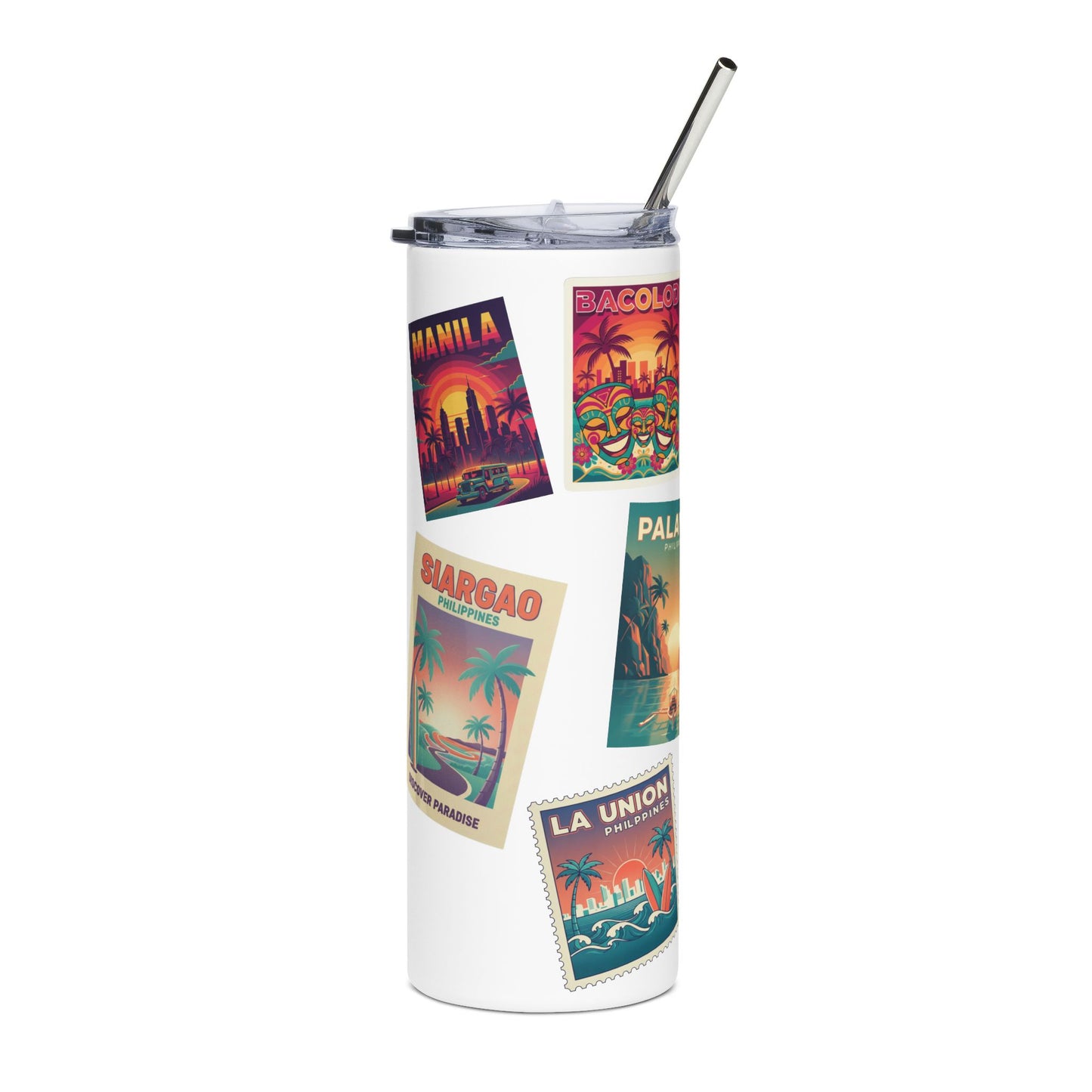 Travel Poster Stainless Steel Tumbler — Retro Philippines Destinations (20oz)