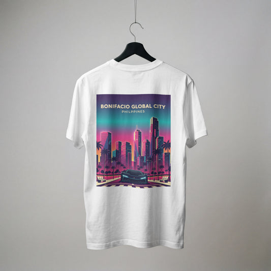 Bonifacio Global City Skyline T-Shirt — Retro Neon Philippines Travel Tee
