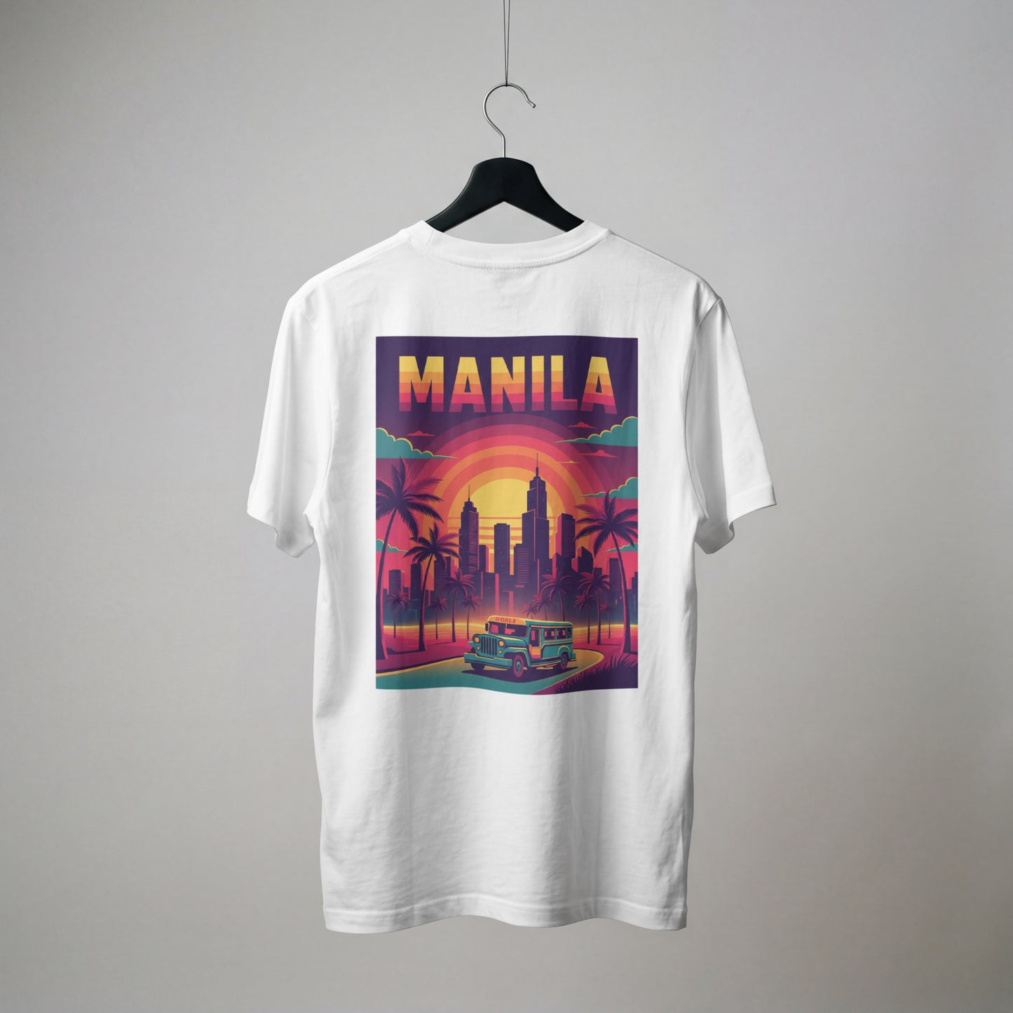 Manila Retro Sunset T-Shirt — Vintage Jeepney Skyline Tee