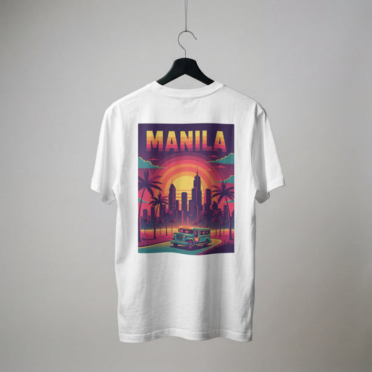 Manila Retro Sunset T-Shirt — Vintage Jeepney Skyline Tee
