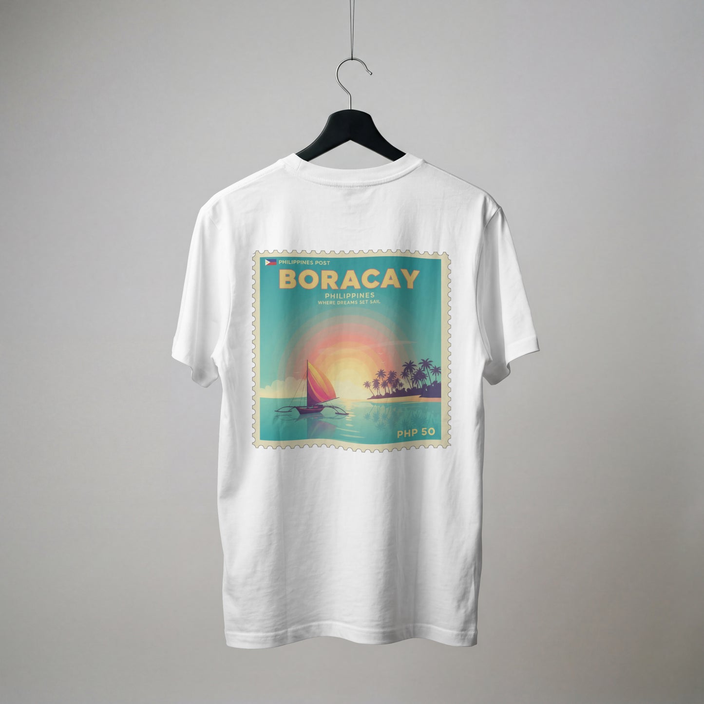Boracay Sunset Stamp T-Shirt — Vintage Philippine Beach Travel Tee