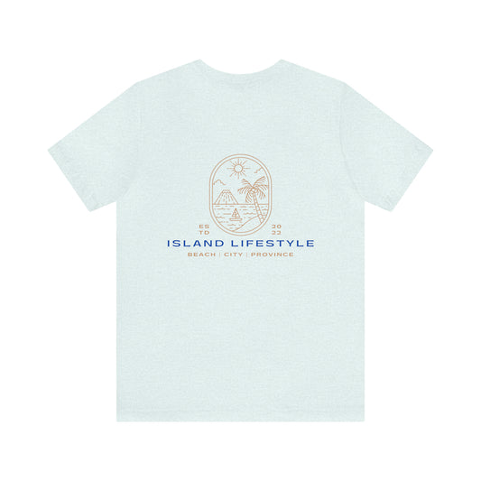 Island Lifestyle T-Shirt Tropical Design Philippines Bali Southeast Asia with Blue Gold Text