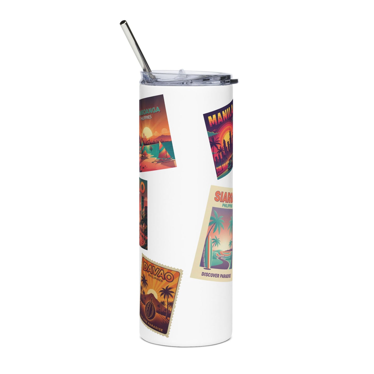 Travel Poster Stainless Steel Tumbler — Retro Philippines Destinations (20oz)